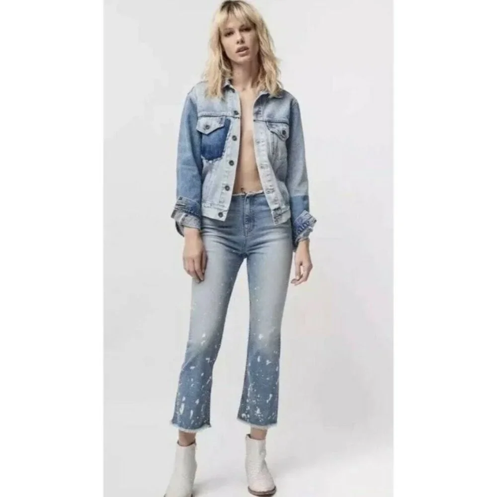 Free People Jeans Free‎ People 90s Raw Waist Bleached Bootcut Crop sz 25